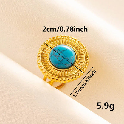 304 Stainless Steel 18K Gold Plated Elegant Classical Lady Inlay Round Artificial Gemstones Imitating Stone Open Rings