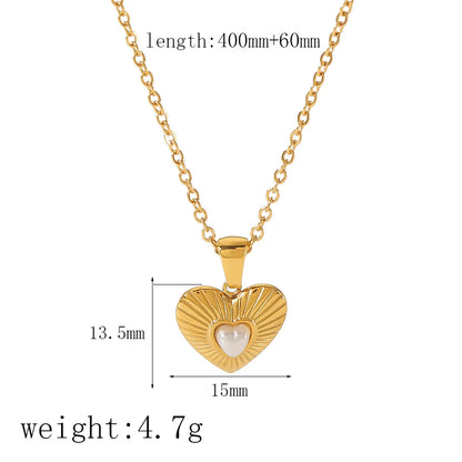 304 Stainless Steel 18K Gold Plated Elegant Cute Heart Shape Polishing Plating Inlay Pearl Jewelry Set