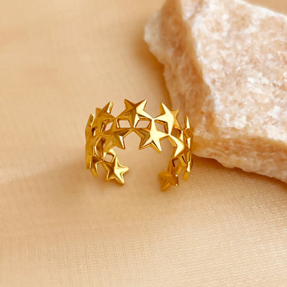 304 Stainless Steel 18K Gold Plated Elegant Glam Retro Plating Star Open Rings