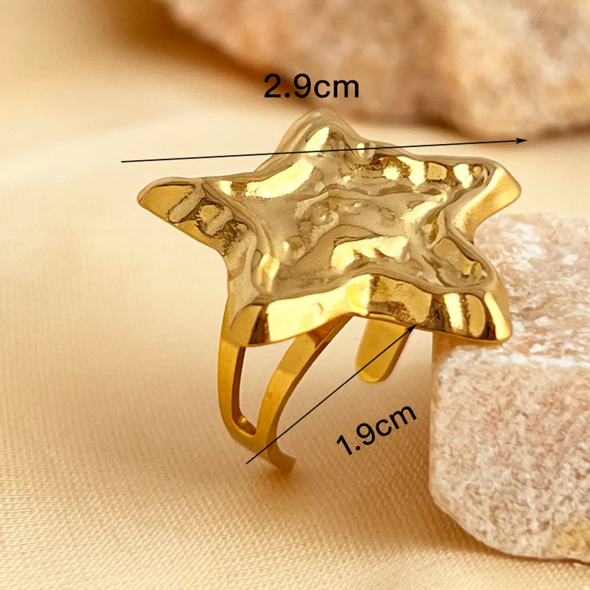 304 Stainless Steel 18K Gold Plated Elegant Glam Star Open Rings