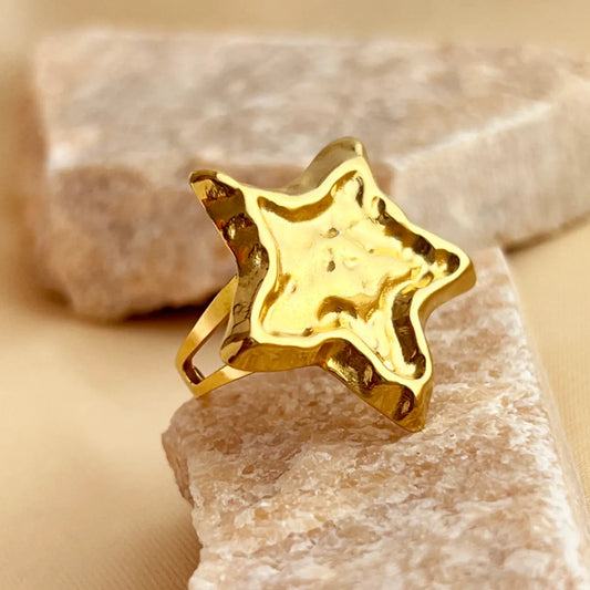 304 Stainless Steel 18K Gold Plated Elegant Glam Star Open Rings