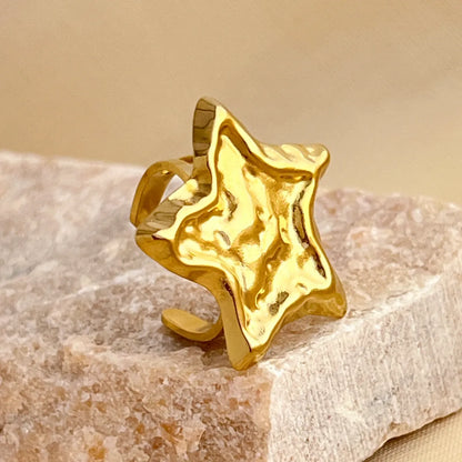 304 Stainless Steel 18K Gold Plated Elegant Glam Star Open Rings