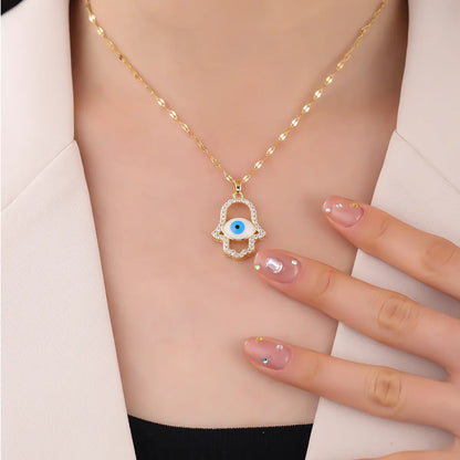 304 Stainless Steel 18K Gold Plated Elegant Inlay Eye Zircon Pendant Necklace