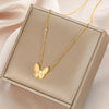 304 Stainless Steel 18K Gold Plated Elegant Lady Streetwear Plating Inlay Butterfly Zircon Double Layer Necklaces Pendant Necklace