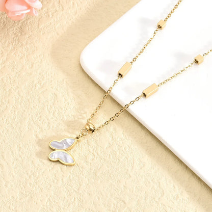 304 Stainless Steel 18K Gold Plated Elegant Lady Streetwear Plating Inlay Butterfly Zircon Double Layer Necklaces Pendant Necklace