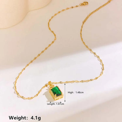 304 Stainless Steel 18K Gold Plated Elegant Lady Streetwear Plating Inlay Round Square Zircon Pendant Necklace