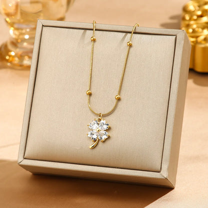 Wholesale Jewelry Elegant Luxurious Simple Style Solid Color 304 Stainless Steel Copper Zircon 18K Gold Plated K Gold Plated Plating Inlay Pendant Necklace