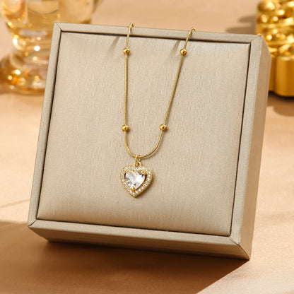 Wholesale Jewelry Elegant Luxurious Simple Style Solid Color 304 Stainless Steel Copper Zircon 18K Gold Plated K Gold Plated Plating Inlay Pendant Necklace