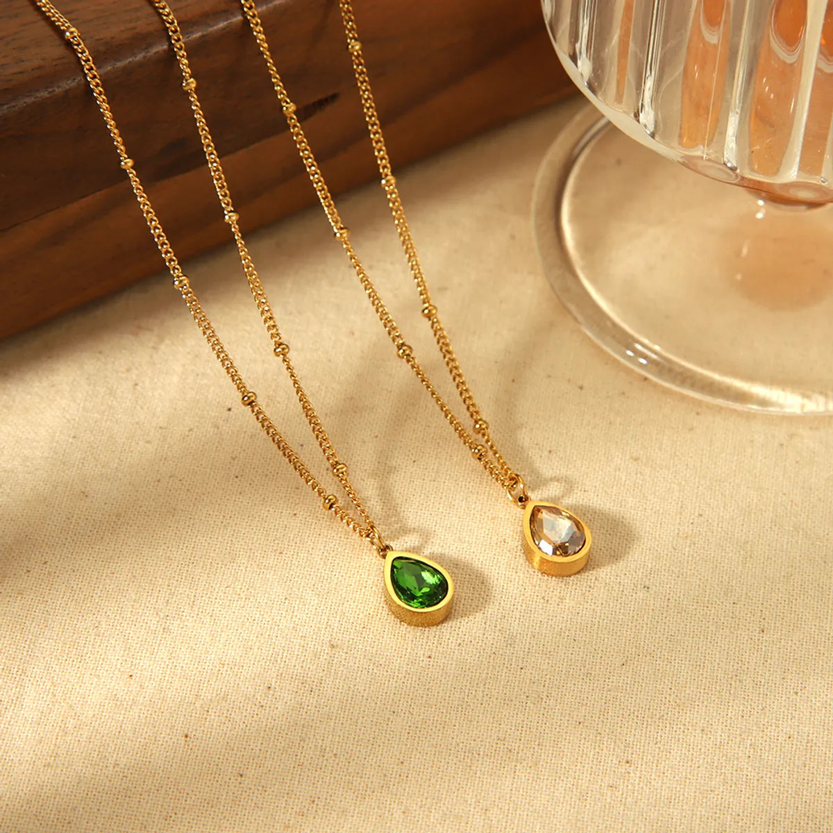 304 Stainless Steel 18K Gold Plated Elegant Polishing Plating Water Droplets Zircon Pendant Necklace