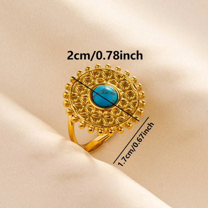 304 Stainless Steel 18K Gold Plated Elegant Retro Lady Inlay Geometric Artificial Gemstones Imitating Stone Open Rings