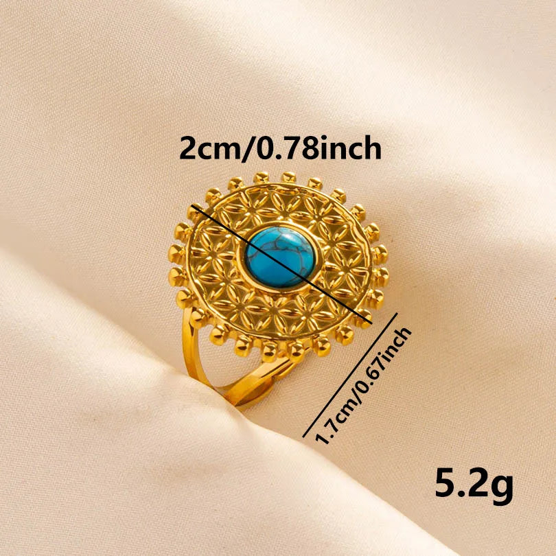 304 Stainless Steel 18K Gold Plated Elegant Retro Lady Inlay Geometric Artificial Gemstones Imitating Stone Open Rings