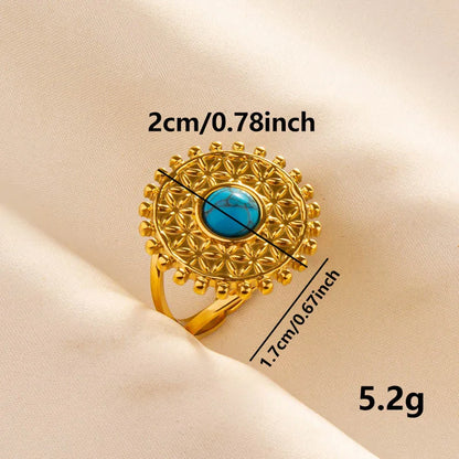 304 Stainless Steel 18K Gold Plated Elegant Retro Lady Inlay Geometric Artificial Gemstones Imitating Stone Open Rings