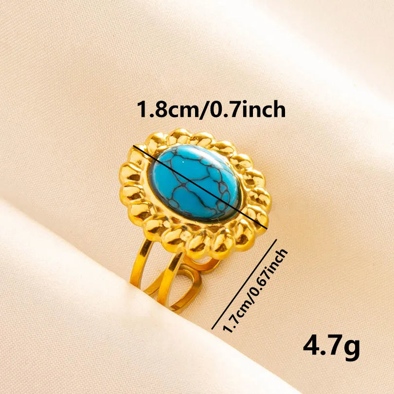 304 Stainless Steel 18K Gold Plated Elegant Retro Lady Inlay Geometric Artificial Gemstones Imitating Stone Open Rings