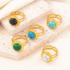 304 Stainless Steel 18K Gold Plated Elegant Retro Lady Inlay Geometric Artificial Gemstones Imitating Stone Open Rings