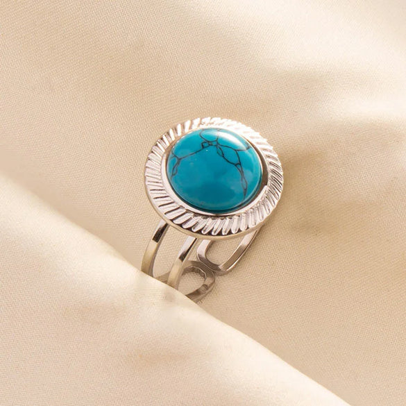 304 Stainless Steel 18K Gold Plated Elegant Retro Lady Inlay Geometric Artificial Gemstones Imitating Stone Open Rings