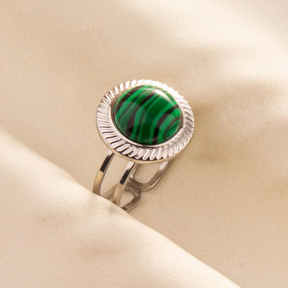 304 Stainless Steel 18K Gold Plated Elegant Retro Lady Inlay Geometric Artificial Gemstones Imitating Stone Open Rings