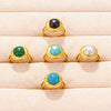 304 Stainless Steel 18K Gold Plated Elegant Retro Lady Inlay Geometric Artificial Gemstones Imitating Stone Open Rings