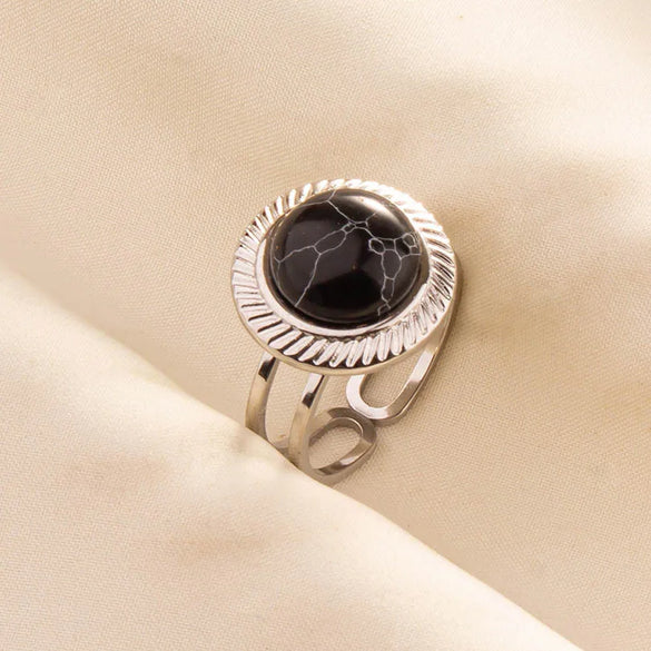 304 Stainless Steel 18K Gold Plated Elegant Retro Lady Inlay Geometric Artificial Gemstones Imitating Stone Open Rings