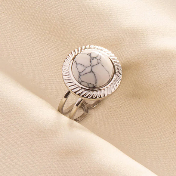 304 Stainless Steel 18K Gold Plated Elegant Retro Lady Inlay Geometric Artificial Gemstones Imitating Stone Open Rings