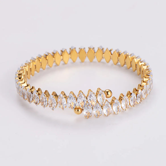 Elegant Shiny Geometric 304 Stainless Steel 18K Gold Plated Zircon Bangle In Bulk