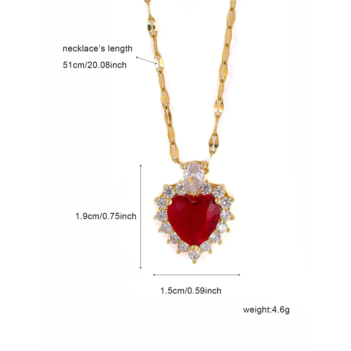 304 Stainless Steel 18K Gold Plated Elegant Shiny Plating Inlay Heart Shape Zircon Pendant Necklace