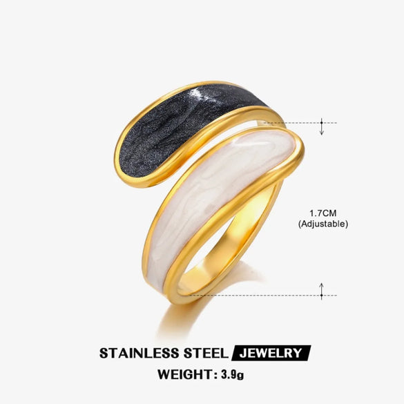 304 Stainless Steel 18K Gold Plated Elegant Simple Style Commute Enamel Hollow Out Pentagram Heart Shape Enamel Open Rings