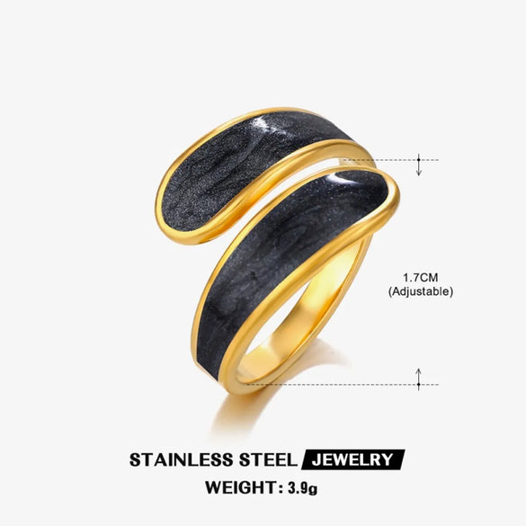 304 Stainless Steel 18K Gold Plated Elegant Simple Style Commute Enamel Hollow Out Pentagram Heart Shape Enamel Open Rings