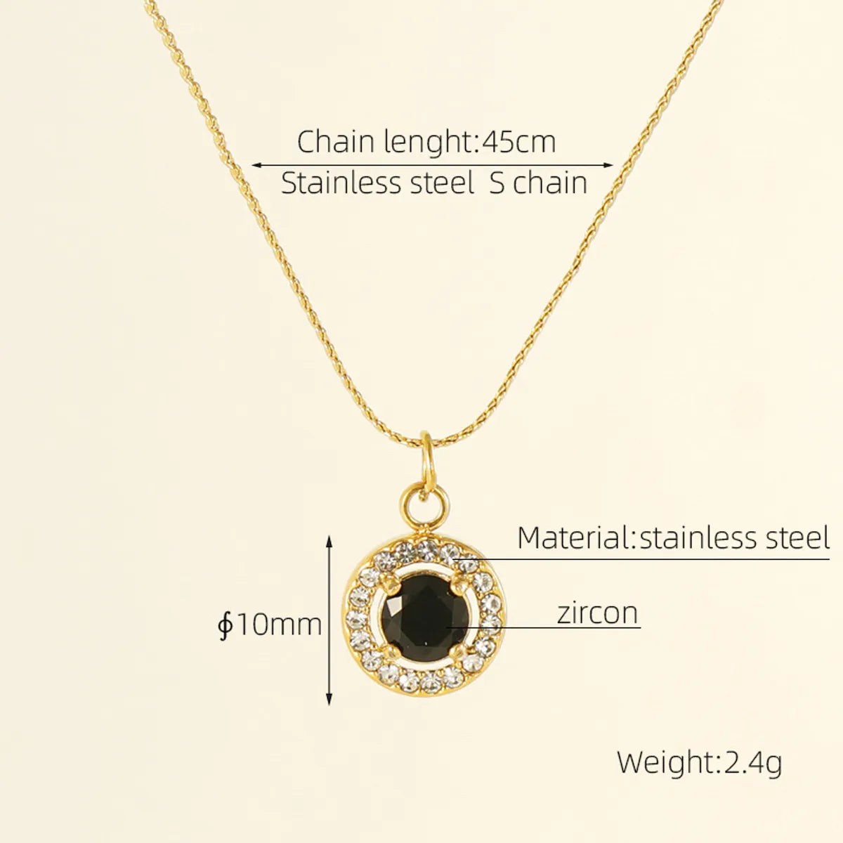 304 Stainless Steel 18K Gold Plated Elegant Simple Style Geometric Zircon Pendant Necklace