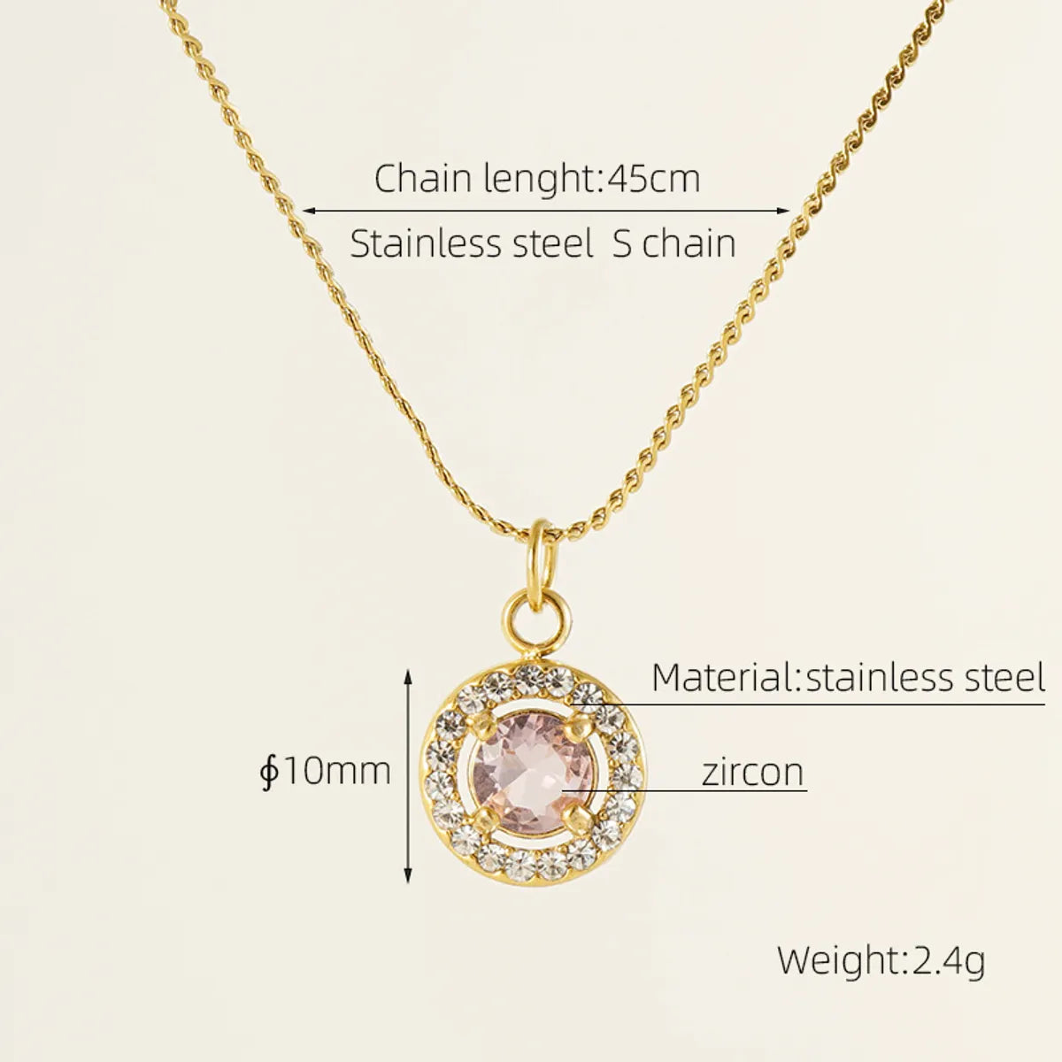 304 Stainless Steel 18K Gold Plated Elegant Simple Style Geometric Zircon Pendant Necklace