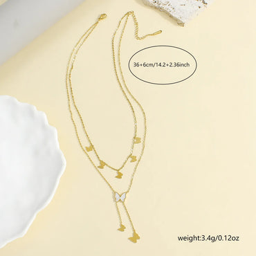 304 Stainless Steel 18K Gold Plated Elegant Simple Style Inlay Butterfly Shell Layered Necklaces