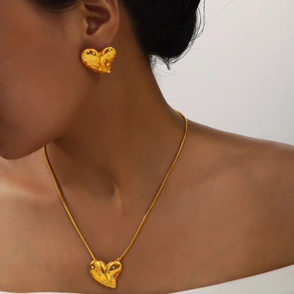 304 Stainless Steel 18K Gold Plated Elegant Simple Style Plating Inlay Heart Shape Rhinestones Earrings Necklace