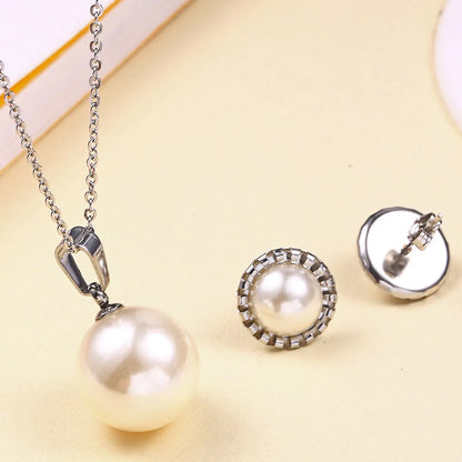 304 Stainless Steel 18K Gold Plated Elegant Simple Style Polishing Plating Inlay Round Pearl Jewelry Set