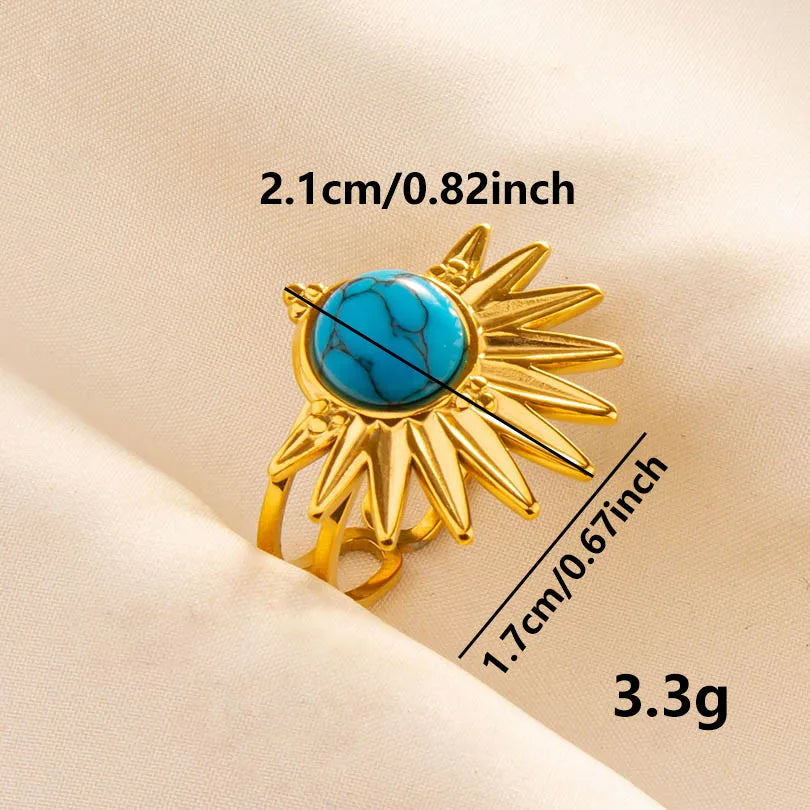 304 Stainless Steel 18K Gold Plated Ethnic Style Classic Style Inlay Geometric Artificial Gemstones Imitating Stone Rings