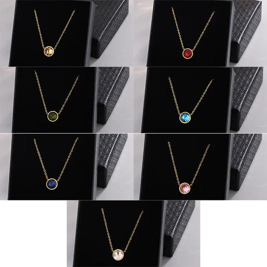 Wholesale Jewelry French Style Modern Style Classic Style Circle 304 Stainless Steel Rhinestones 18K Gold Plated Plating Inlay Pendant Necklace