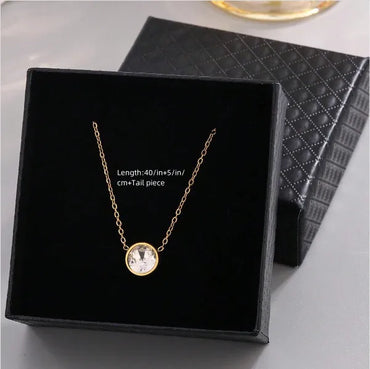 Wholesale Jewelry French Style Modern Style Classic Style Circle 304 Stainless Steel Rhinestones 18K Gold Plated Plating Inlay Pendant Necklace