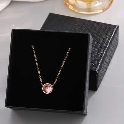 Wholesale Jewelry French Style Modern Style Classic Style Circle 304 Stainless Steel Rhinestones 18K Gold Plated Plating Inlay Pendant Necklace