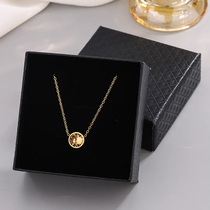 Wholesale Jewelry French Style Modern Style Classic Style Circle 304 Stainless Steel Rhinestones 18K Gold Plated Plating Inlay Pendant Necklace