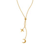 Wholesale Jewelry French Style Romantic Star Moon 316 Stainless Steel  18K Gold Plated Tassel Pendant Necklace