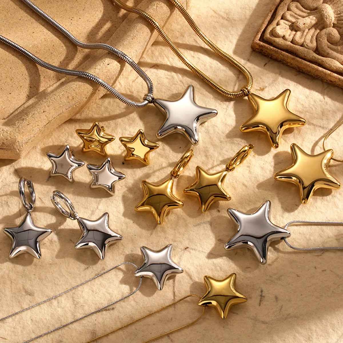 Wholesale Jewelry French Style Simple Style Star 304 Stainless Steel Earrings Necklace