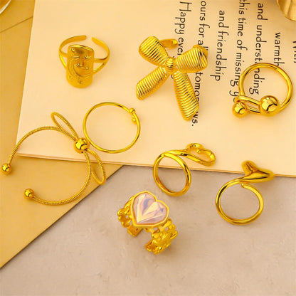 304 Stainless Steel 18K Gold Plated Glam Asymmetrical Inlay Star Starfish Bow Knot Zircon Open Rings