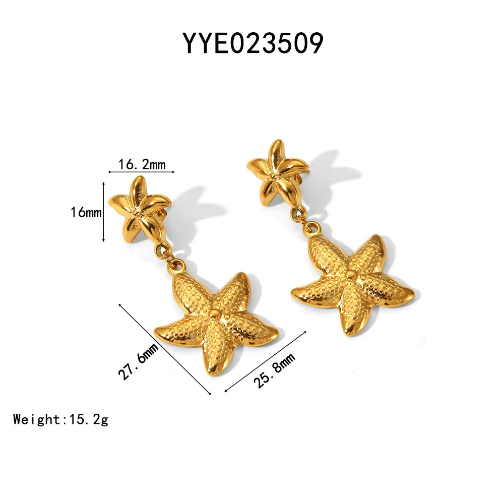 304 Stainless Steel 18K Gold Plated Hawaiian Vacation Classic Style Plating Starfish Earrings Necklace