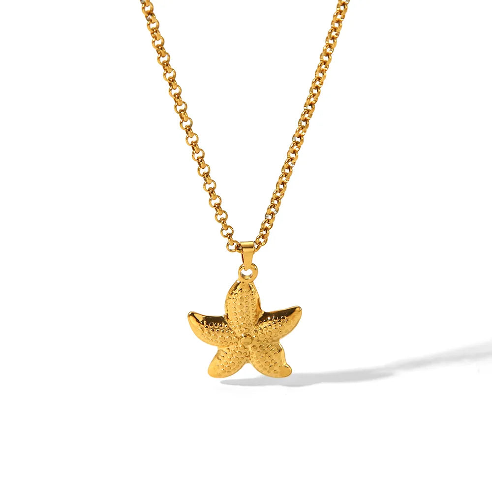 304 Stainless Steel 18K Gold Plated Hawaiian Vacation Classic Style Plating Starfish Earrings Necklace