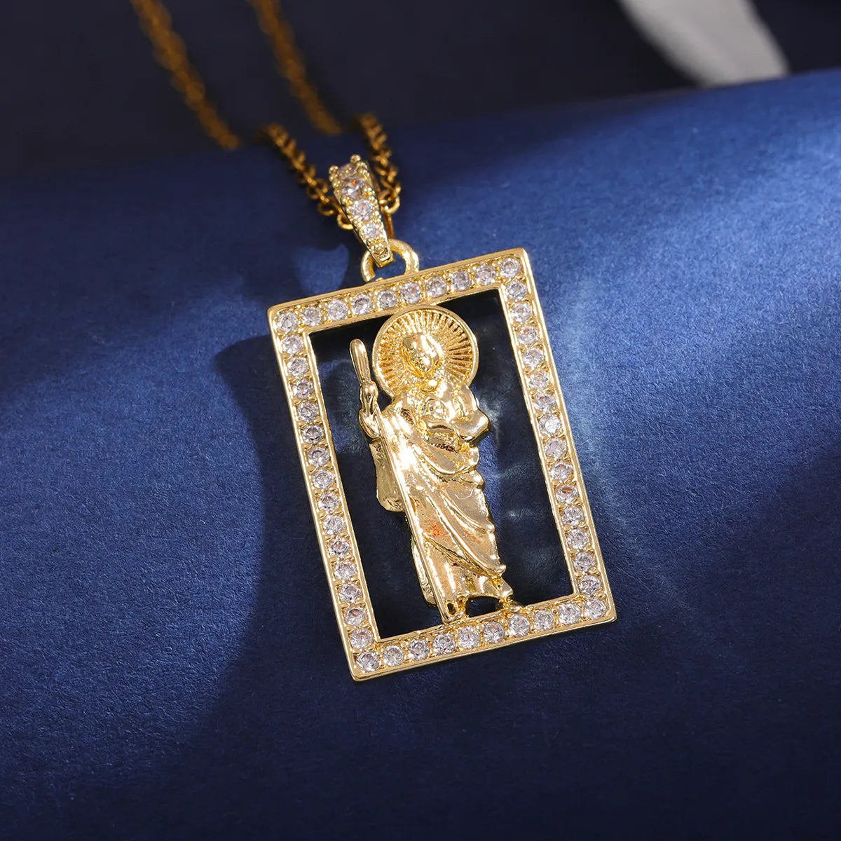 304 Stainless Steel 18K Gold Plated Hip-Hop Punk Plating Inlay Color Block Zircon Pendant Necklace