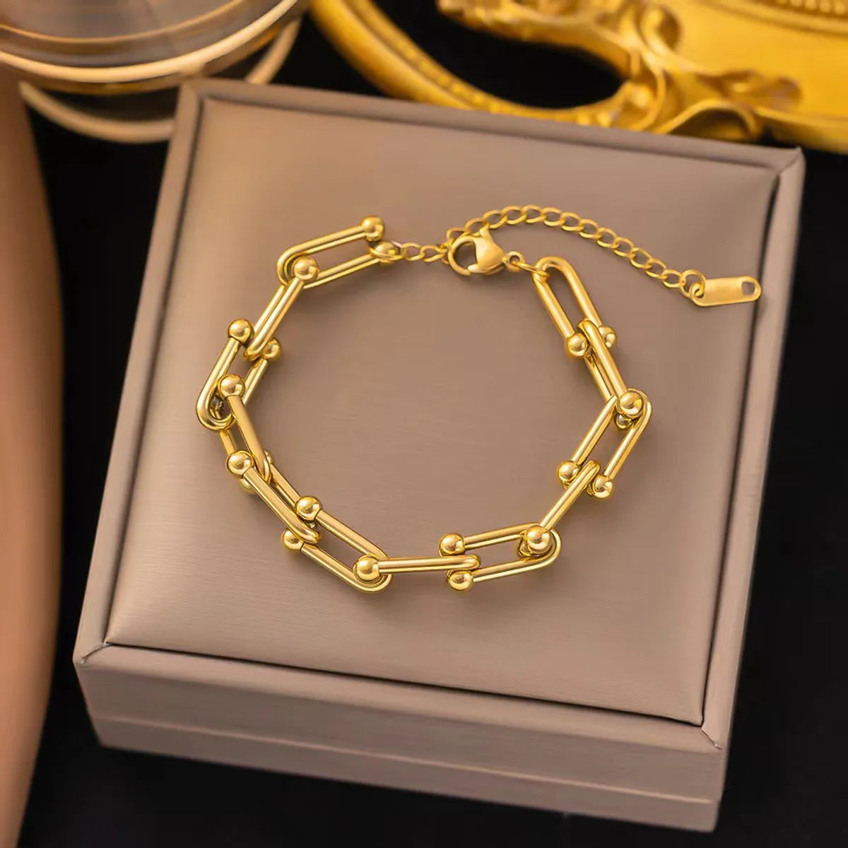 304 Stainless Steel 18K Gold Plated Hip-Hop Punk Solid Color Bracelets Necklace