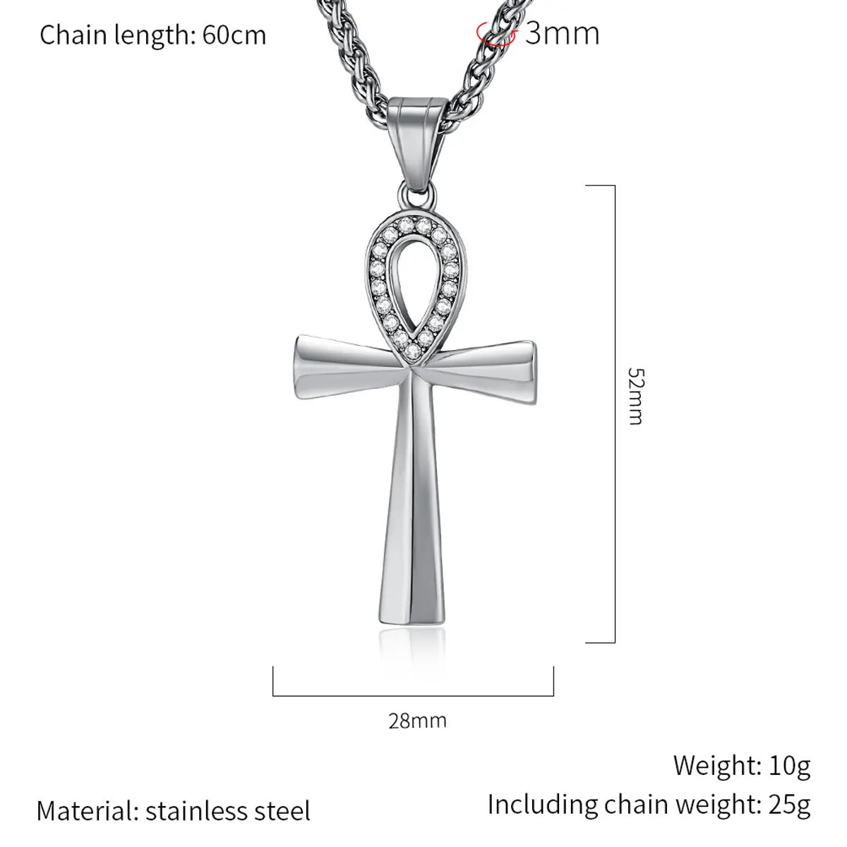 304 Stainless Steel 18K Gold Plated Hip-Hop Retro Plating Cross Pendant Necklace