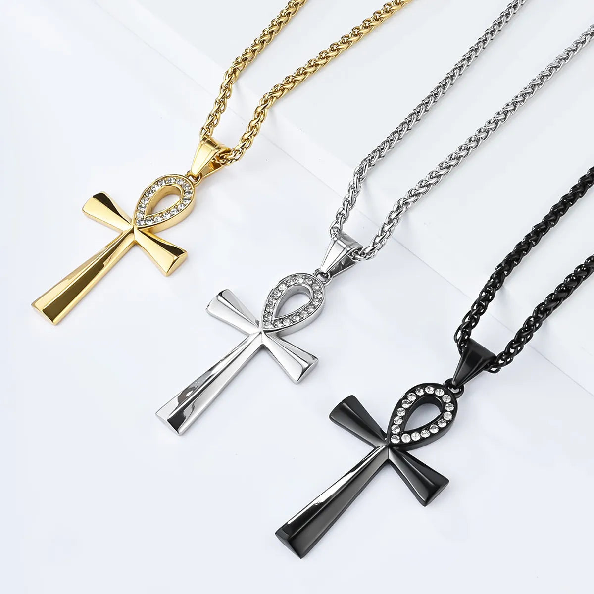 304 Stainless Steel 18K Gold Plated Hip-Hop Retro Plating Cross Pendant Necklace