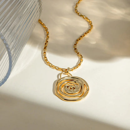 304 Stainless Steel 18K Gold Plated IG Style Basic Classic Style Spiral Pendant Necklace