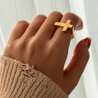 304 Stainless Steel 18K Gold Plated IG Style Classic Style Plating Cross Rings