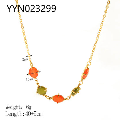 Wholesale Jewelry IG Style Color Block 304 Stainless Steel Gem 18K Gold Plated Jewelry Set