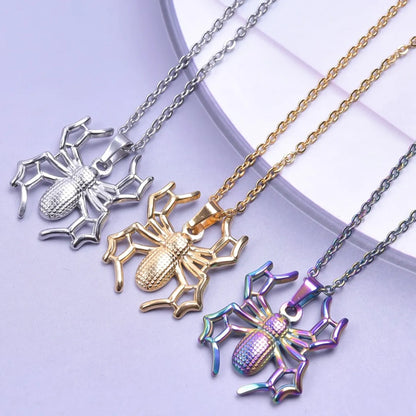 304 Stainless Steel 18K Gold Plated IG Style Cool Style Plating Geometric Spider Pendant Necklace